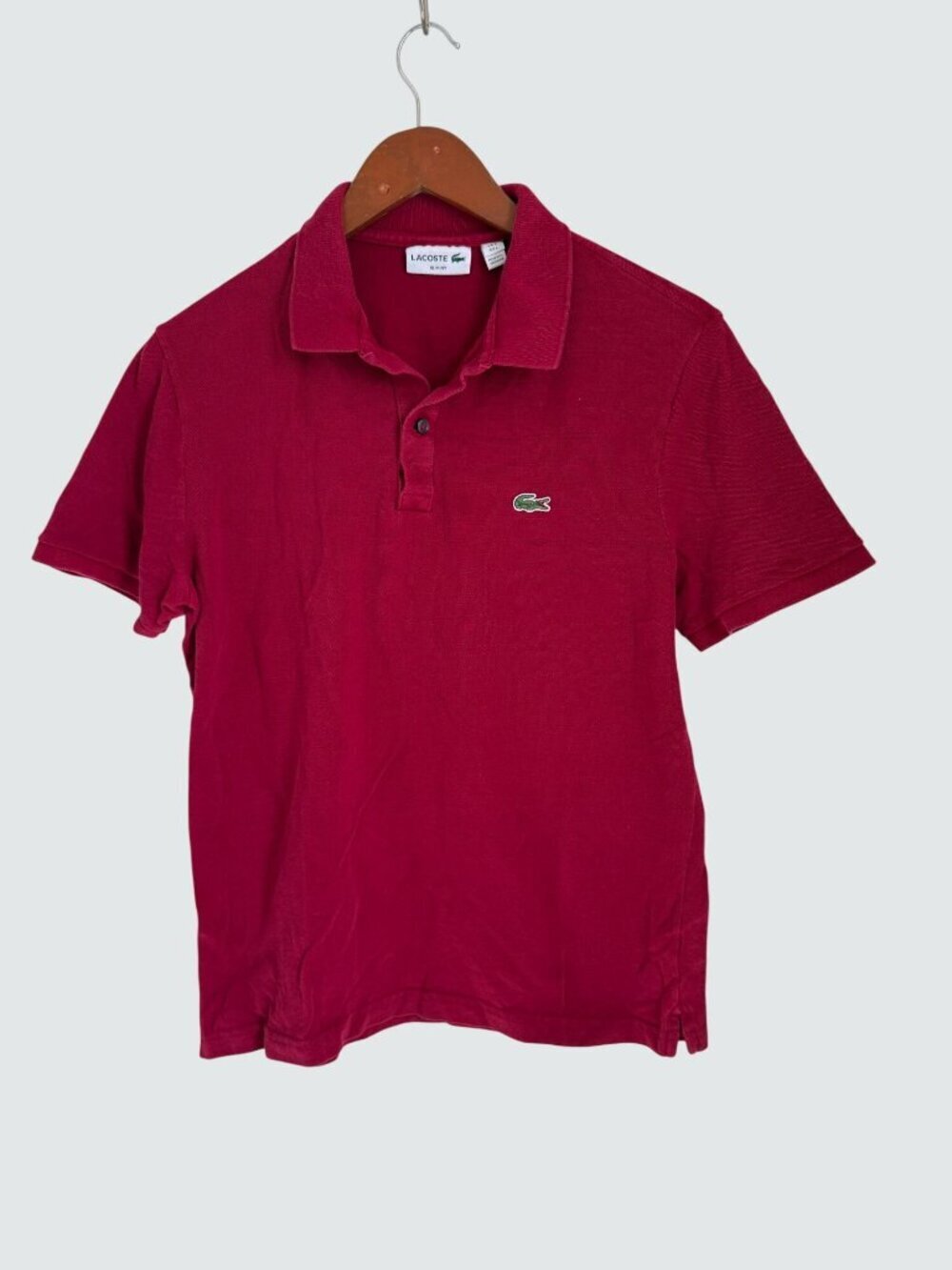 Lacoste Slim Fit Red Polo Shirt Embroidered Green Crocodile Logo Size 5 US L FR